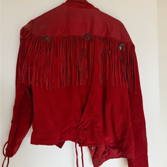 Vintage suede red fringe jacket - Picture 2 of 5